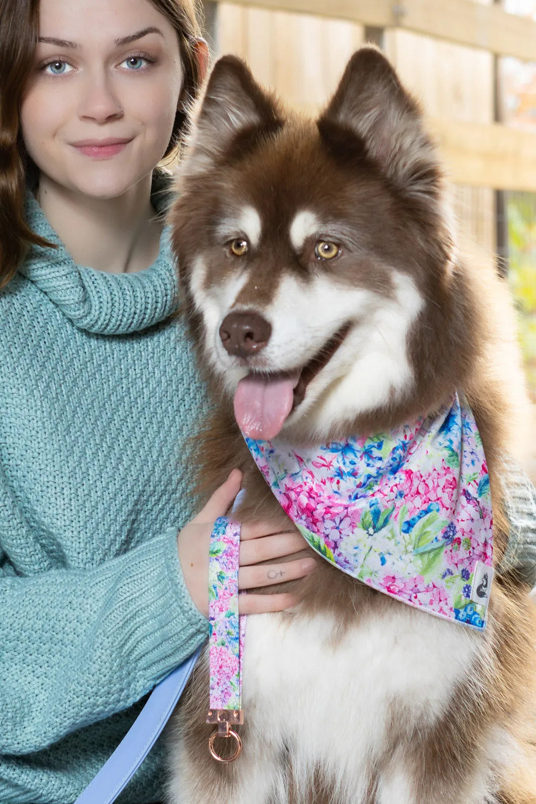 Hydrangea Haven Dog Bandana & Matching Keychain - Aria the Fox