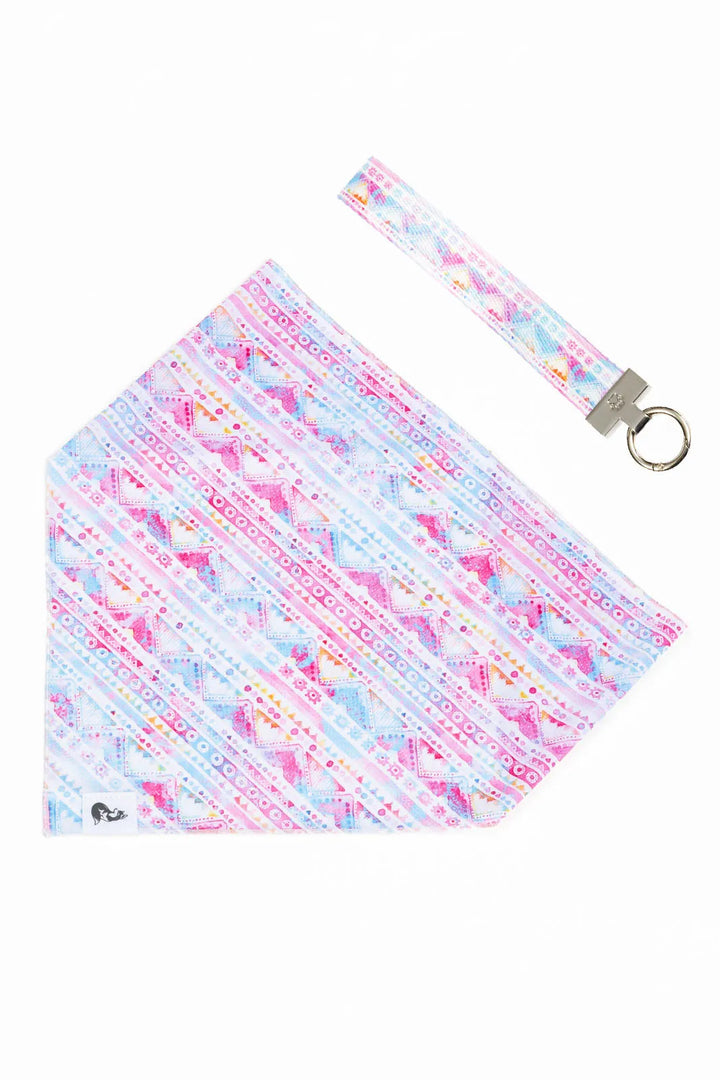 Pink and Blue Tribal Dog Bandana & Matching Keychain - Aria the Fox