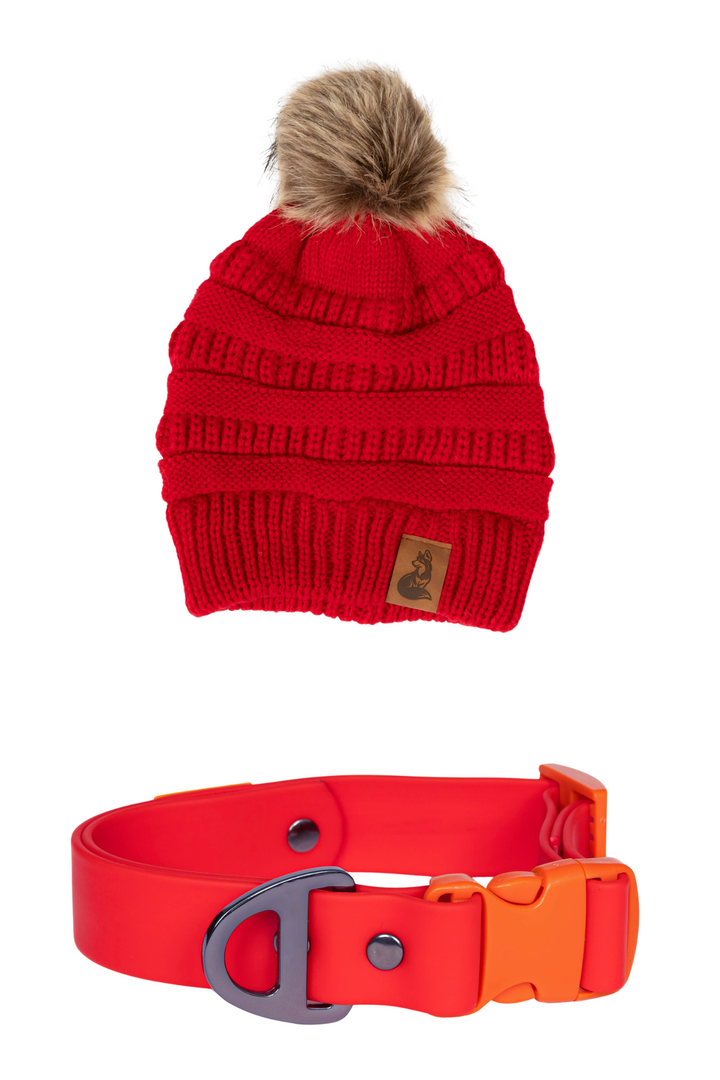 Scarlet Beanie with Pom & Waterproof Collar Matching Set - Aria the Fox