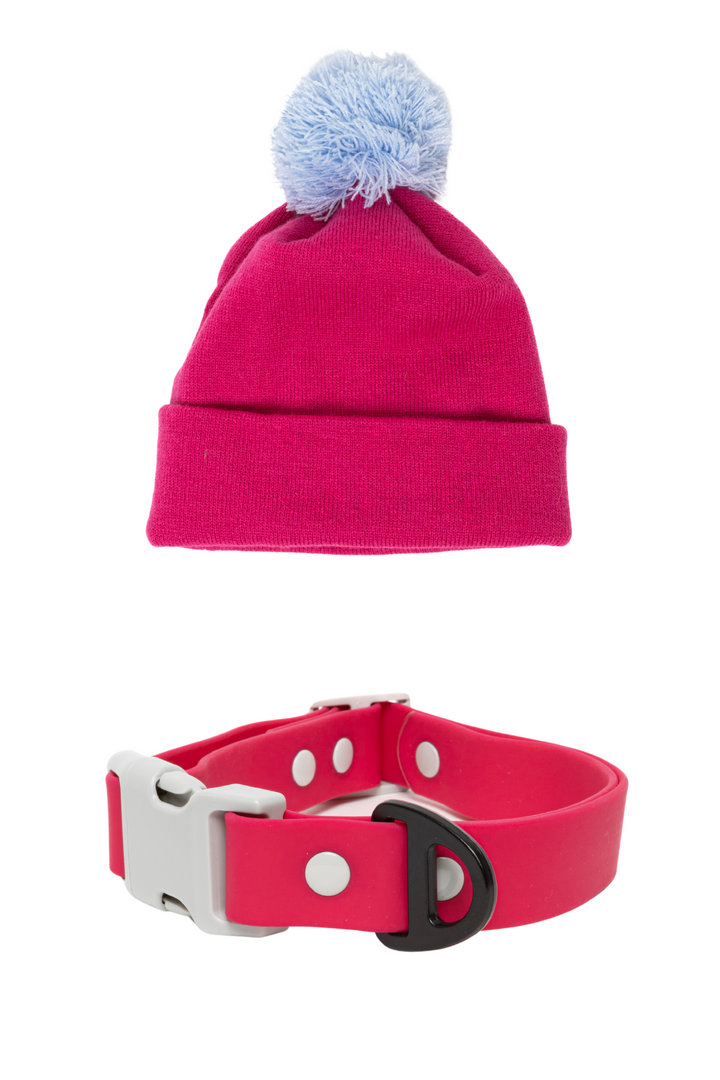 Fuchsia Winter Hat with Pom & Waterproof Collar Matching Set - Aria the Fox