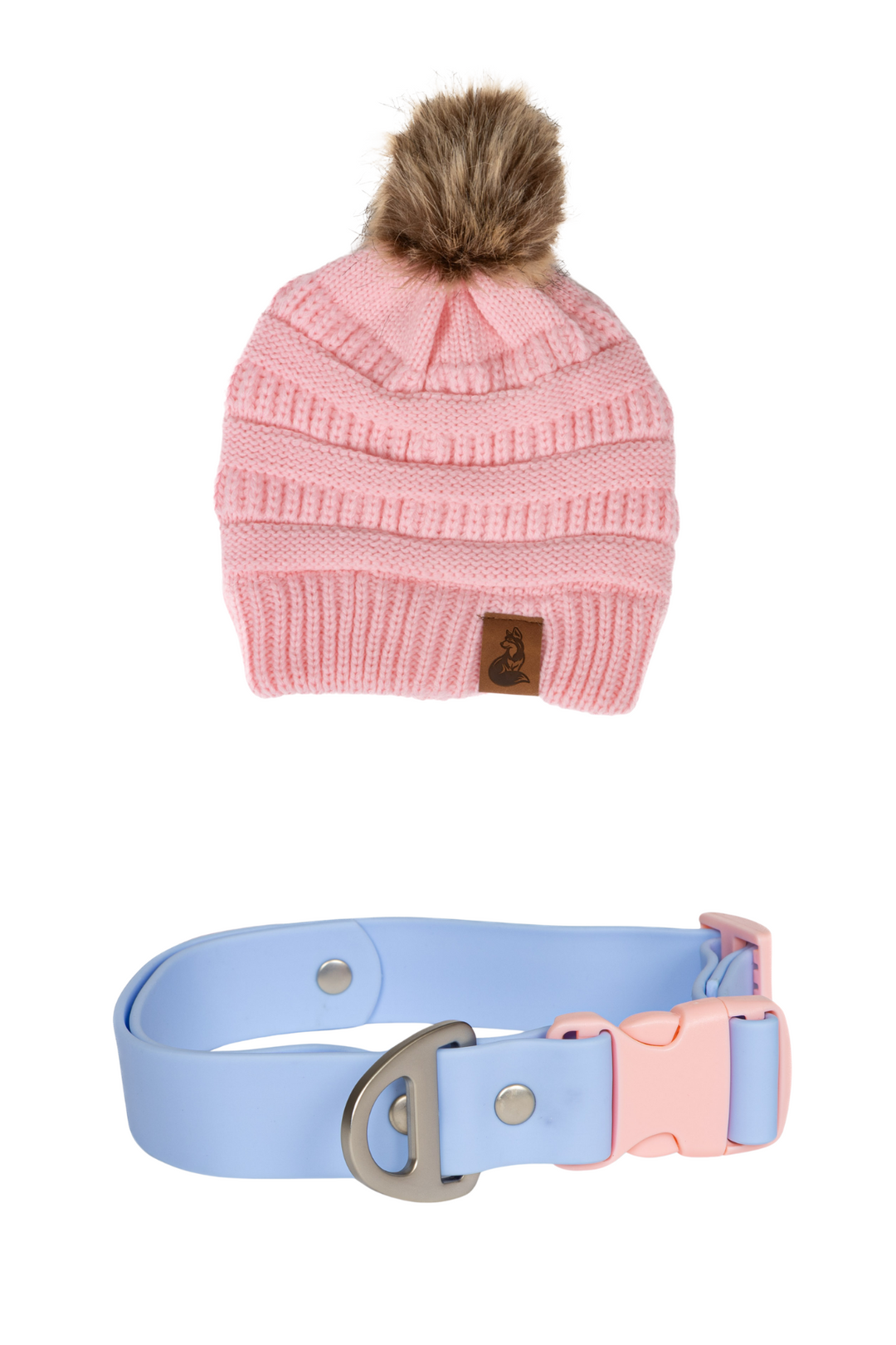 Pink Beanie with Pom & Waterproof Collar Matching Set - Aria the Fox